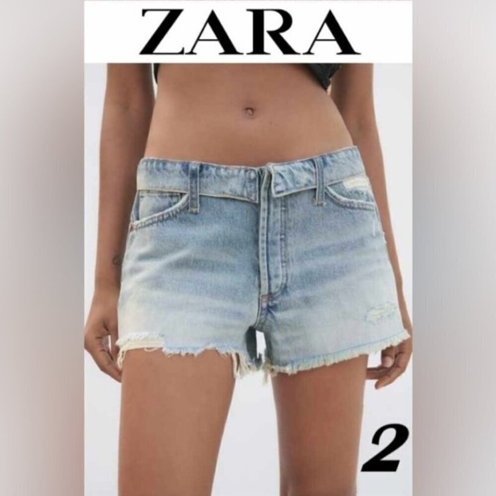 Zara - Women's Mid Rise Denim Shorts - Light Blue. Size: 2 (US). NWT.  (1400)